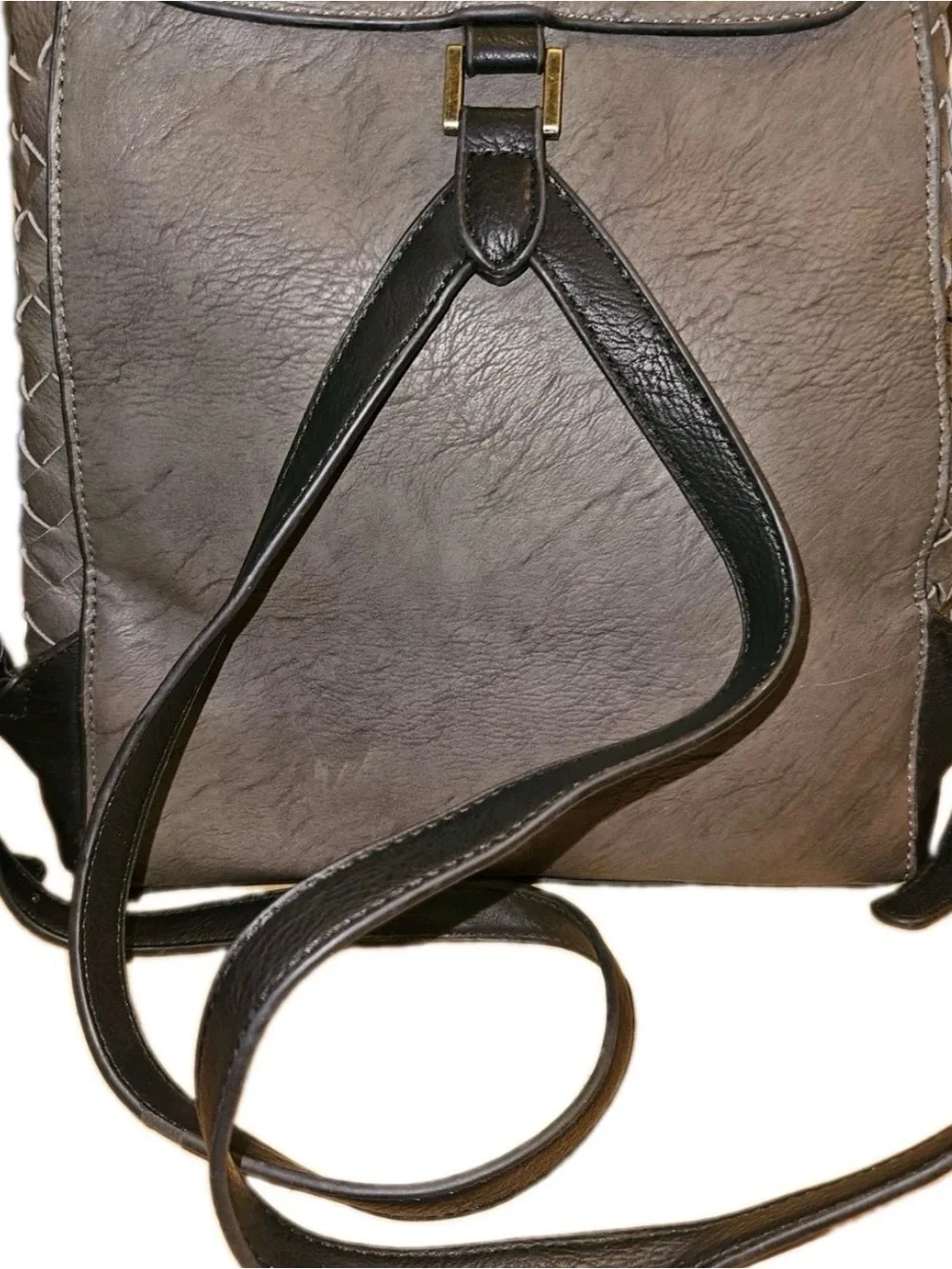 Simply Noelle Woven Backpack Purse Gray Black Boho Drawstring Shoulder Bag
